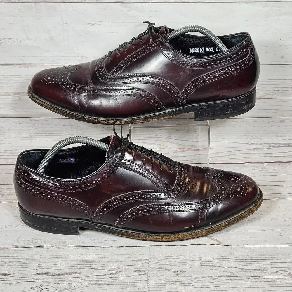 FLORSHEIM Men's Burgundy Leather Wingtip Brogue Oxford Dress Shoes US 11.5 D